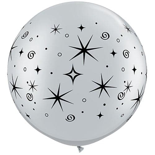 30" New Year Sparkle & Swirls Silver Printed Latex Balloons by Qualatex