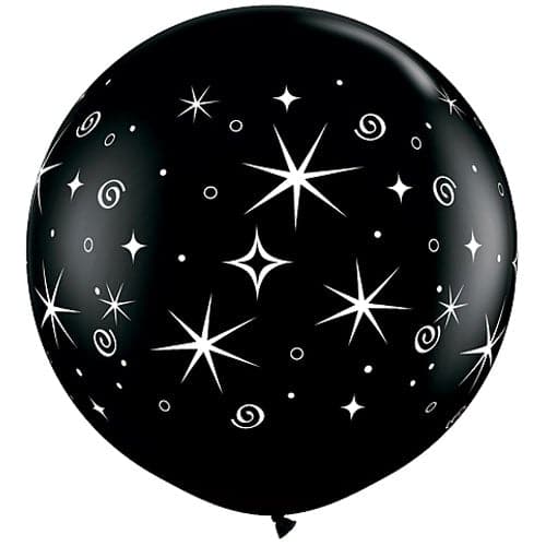 36" New Year Sparkle & Swirls Onyx Back Printed Latex Balloons by Qualatex