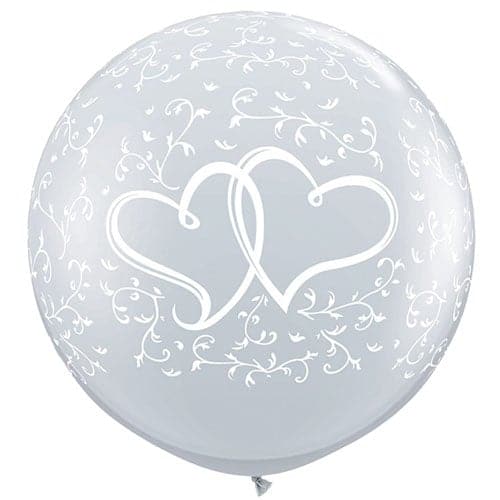36" Entwined Hearts on Diamond Clear Printed Latex Balloons by Qualatex
