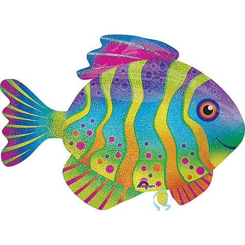 33 Inch Colorful Fish Holographic Shape Foil Balloon