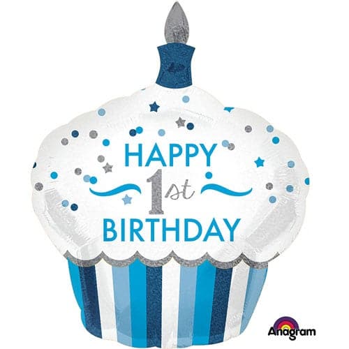 36 Inch 1st Birthday Cupcake Boy Jumbo Foil Balloon