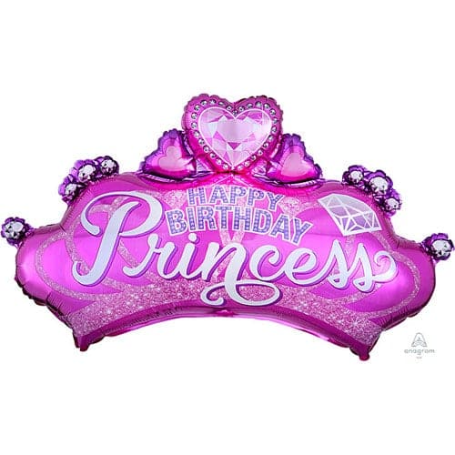 32 Inch Birthday Princess Crown & Gem Foil Balloon