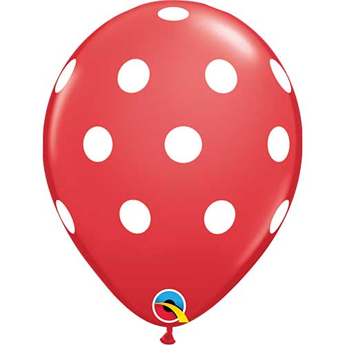 11" Big Polka Dots Red Printed Latex Balloons by Qualatex