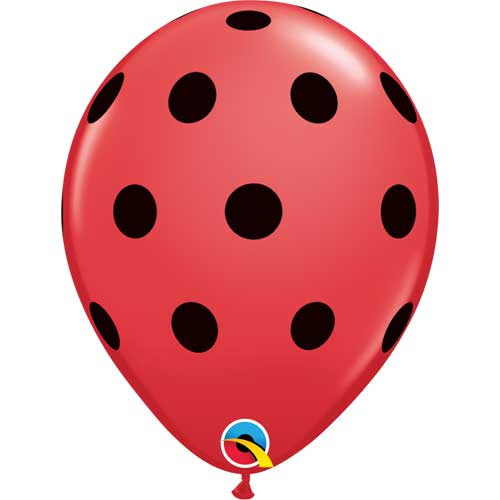 11" Big Polka Dots Red w/ Black Ink Printed Latex Balloons by Qualatex