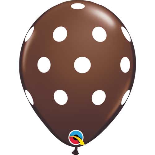 11" Big Polka Dots Chocolate Brown Printed Latex Balloons by Qualatex