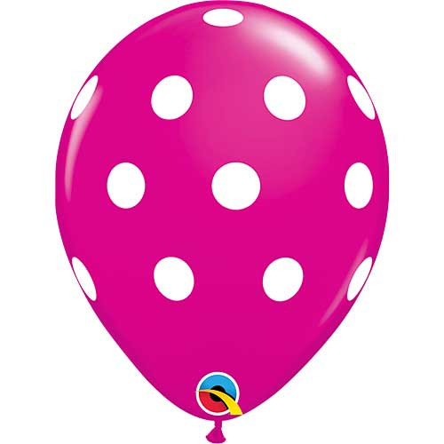 11" Big Polka Dots Wild Berry Printed Latex Balloons by Qualatex