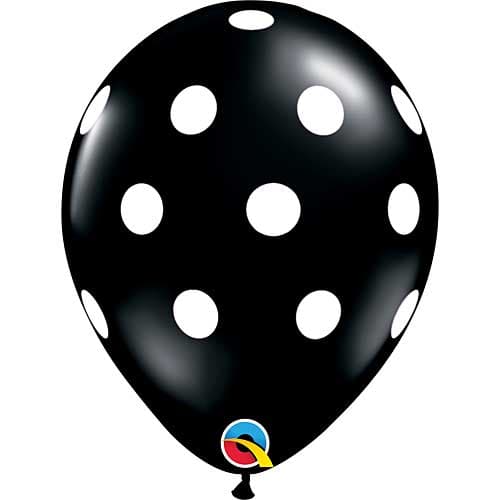 11" Big Polka Dots Onyx Black Printed Latex Balloons by Qualatex