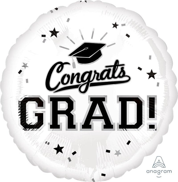 18 Inch Congrats Grad White Foil Balloon