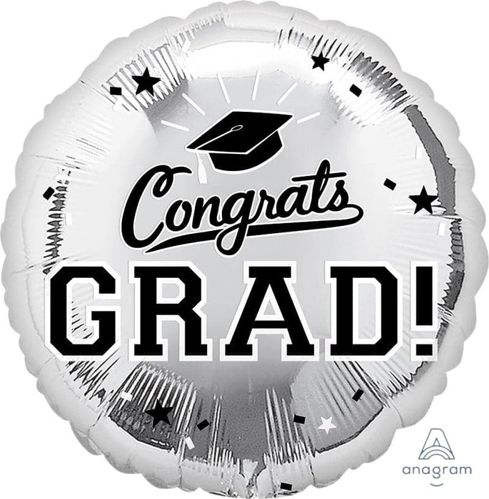 18 Inch Congrats Grad Silver Foil Balloon
