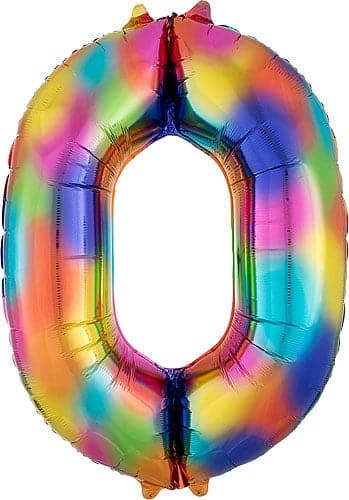 35 Inch Number Zero Rainbow Jumbo Foil Balloon