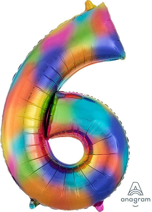 35 Inch Number Six Rainbow Jumbo Foil Balloon