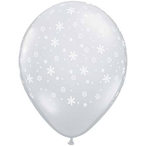 16" Snow Flakes On Diamond Clear Printed Latex Balloons by Qualatex