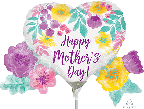 11 Inch Air Fill Mother's Day Watercolor Flowers Foil Balloon