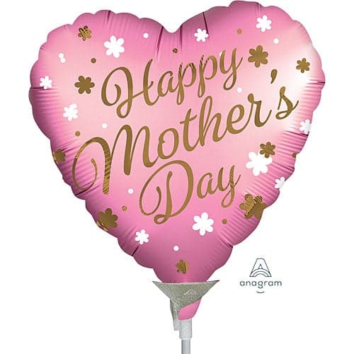 9 Inch Air Fill Mother's Day Satin Heart Foil Balloon