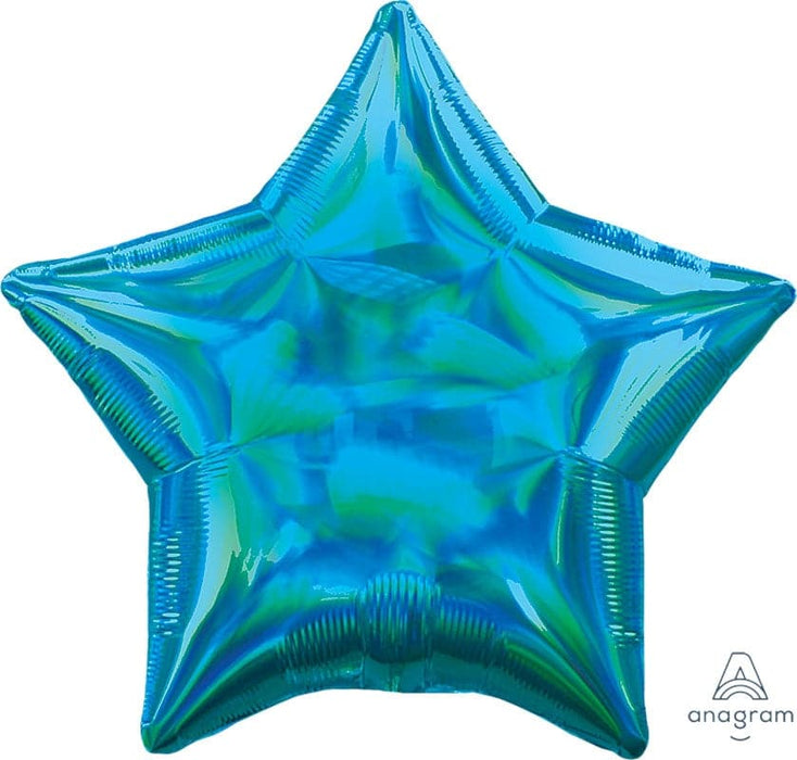 18 Inch Iridescent Blue Cyan Star Foil Balloon