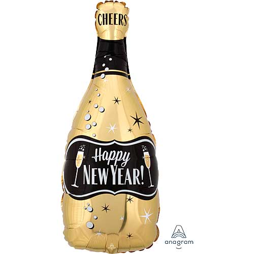 26 Inch Gold & Black Bubbly Champagne Bottle Foil Balloon