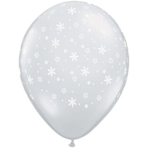 11" Snow Flakes On Diamond Clear Printed Latex Balloons by Qualatex