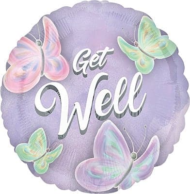 18 Inch Pastel Butterflies Value Get Well Foil Balloon