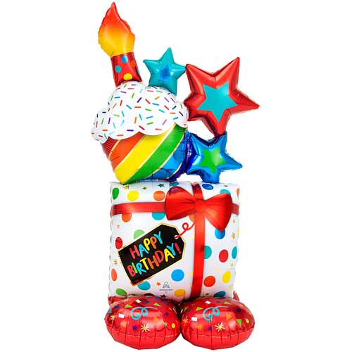 53 Inch Airloonz Stacked Birthday Icons Air-Filled Jumbo Foil Balloon