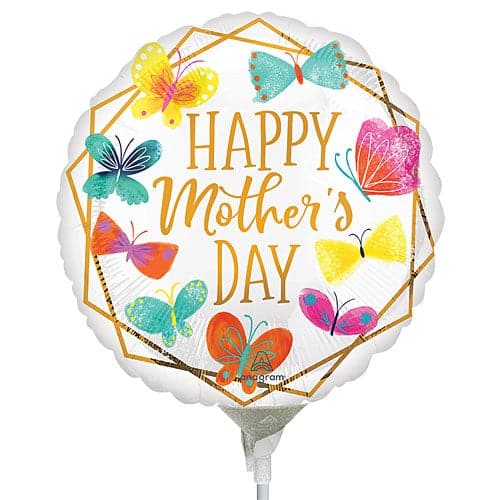 9 Inch Air Fill Mother's Day Gold Trim Foil Balloon