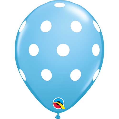 11" Big Polka Dots Pale Blue Printed Latex Balloons by Qualatex