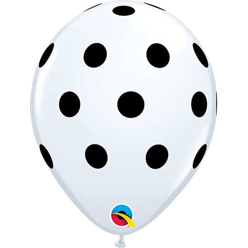 11" Big Polka Dots White Printed Latex Balloons by Qualatex