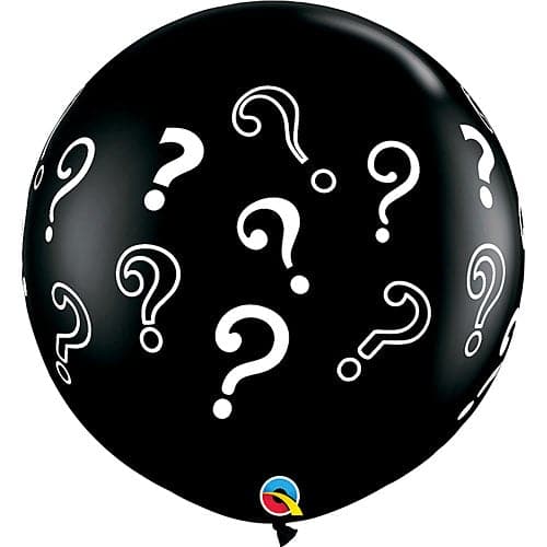 36" Gender Reveal Question Marks on Onyx Black Printed Latex Balloons by Qualatex