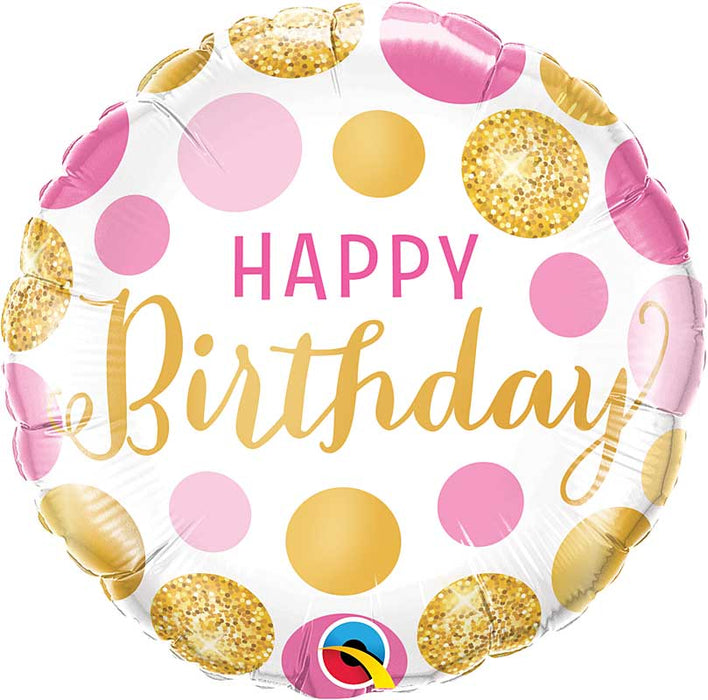 18 Inch Pink & Gold Dots Birthday Foil Balloon