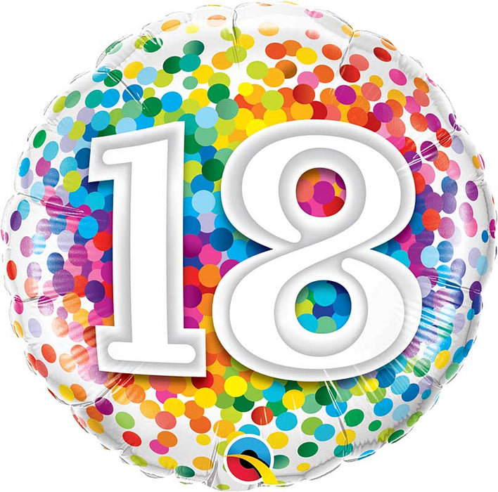 18 Inch Number 18 Rainbow Confetti Dots Birthday Foil Balloon
