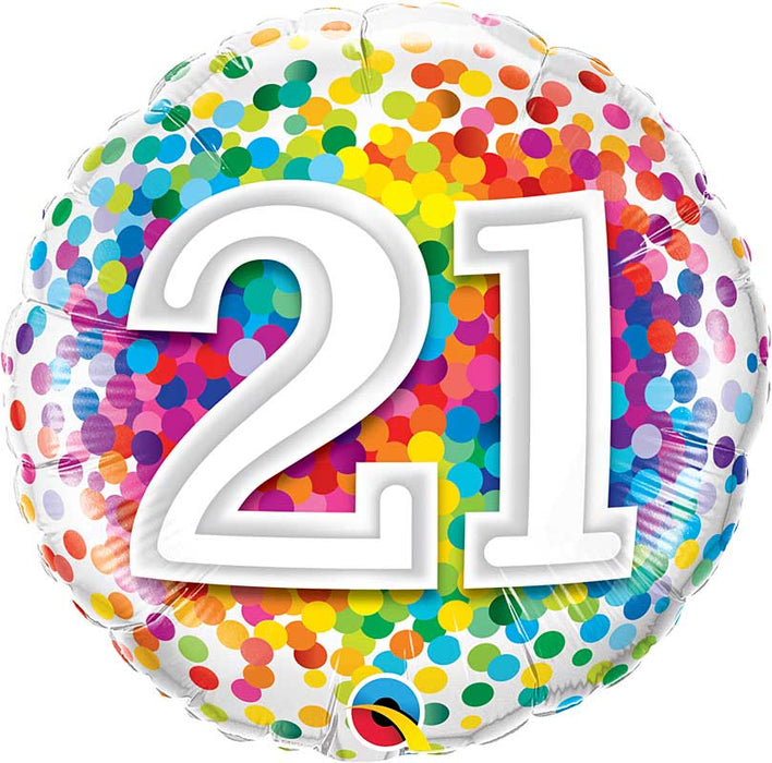 18 Inch Number 21 Rainbow Confetti Dots Birthday Foil Balloon