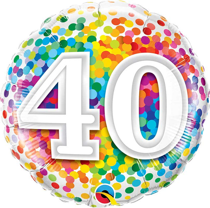 18 Inch Number 40 Rainbow Confetti Dots Birthday Foil Balloon