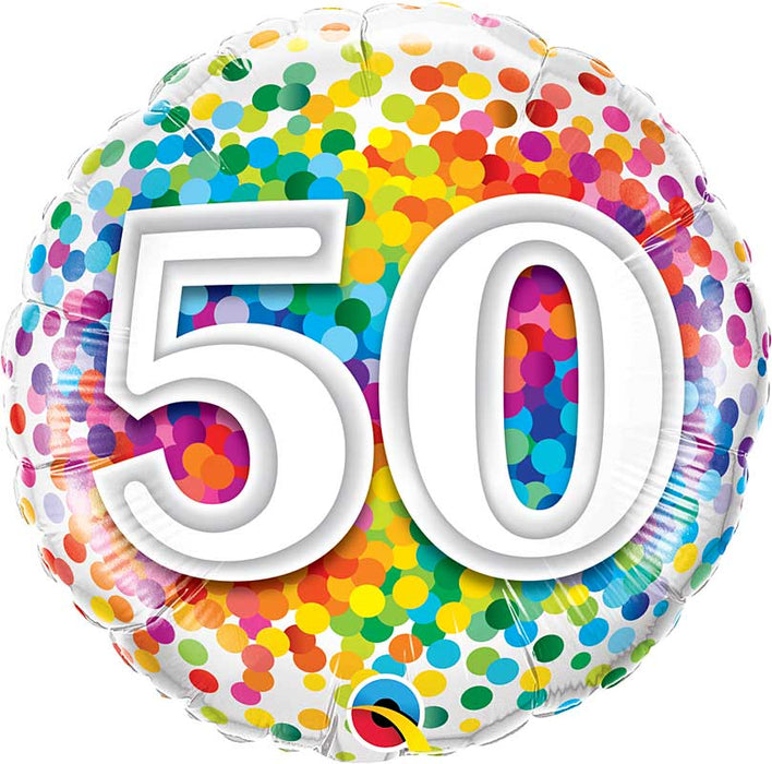 18 Inch Number 50 Rainbow Confetti Dots Birthday Foil Balloon
