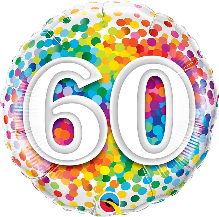 18 Inch Number 60 Rainbow Confetti Dots Birthday Foil Balloon