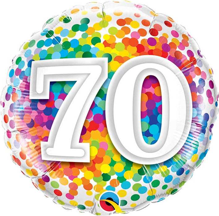 18 Inch Number 70 Rainbow Confetti Dots Birthday Foil Balloon