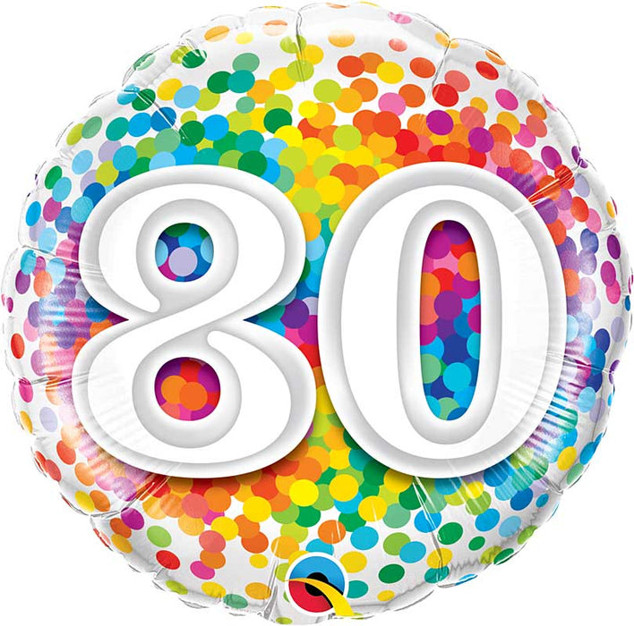 18 Inch Number 80 Rainbow Confetti Dots Birthday Foil Balloon