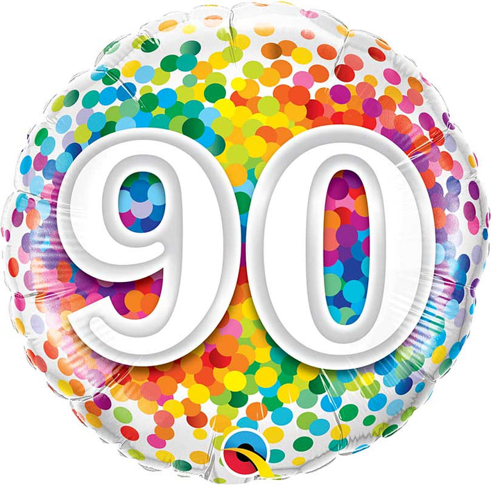 18 Inch Number 90 Rainbow Confetti Dots Birthday Foil Balloon