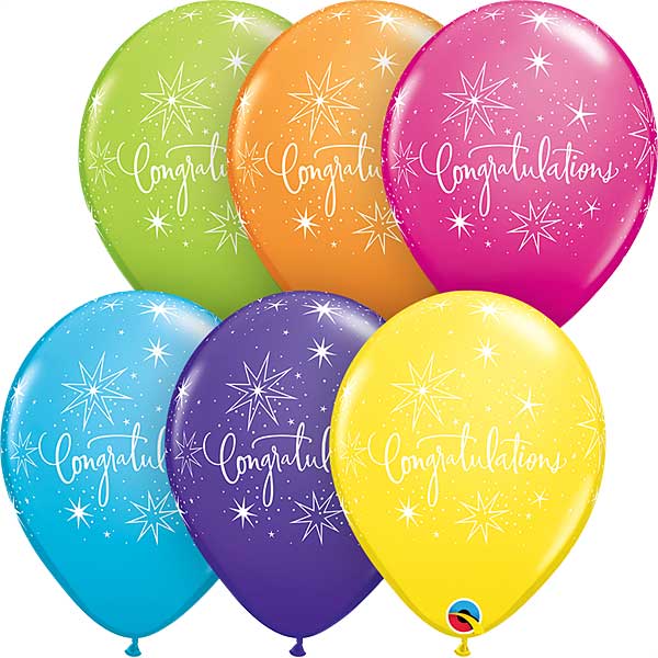 11" Congratulations Tropical Assortment Printed Latex Balloons by Qualatex