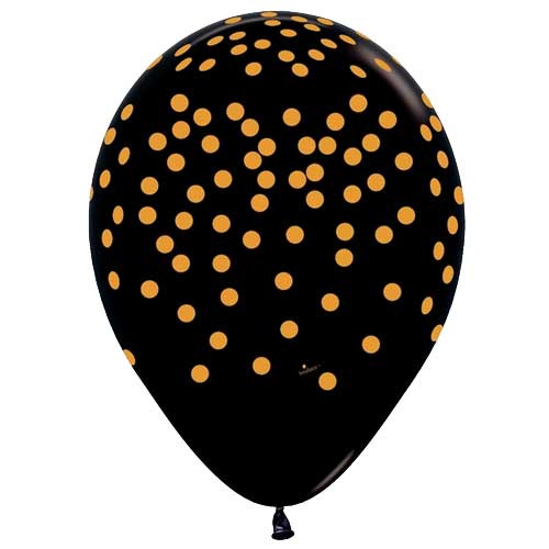 11" Gold Confetti on Black Printed Latex Balloons by Betallatex