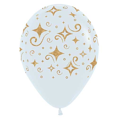 11" Golden Diamonds on White Printed Latex Balloons by Betallatex
