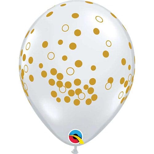 11" Confetti Dots Diamond Clear w/ Gold Ink Printed Latex Balloons by Qualatex