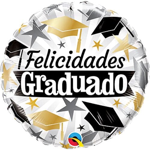 18 Inch Felicidades Graduado Black & Gold Foil Balloon