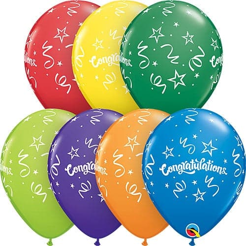 11" Congratulations Streamers Carnival Assortment Printed Latex Balloons by Qualatex