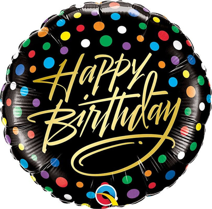 18 Inch Gold Script & Dots Birthday Foil Balloon