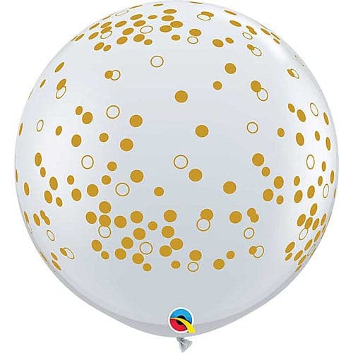 36" Confetti Dots Diamond Clear w/ Gold Ink Printed Latex Balloons by Qualatex