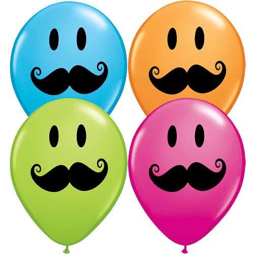 11" Smiley Face Mustache Assortment Printed Latex Balloons by Qualatex