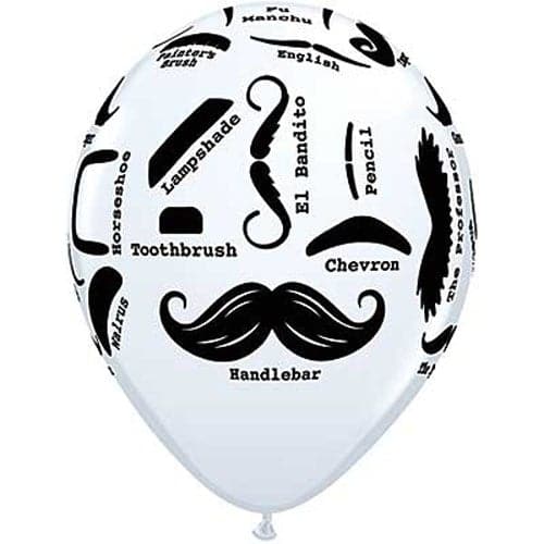 11" Mustache Styles On White Printed Latex Balloons by Qualatex