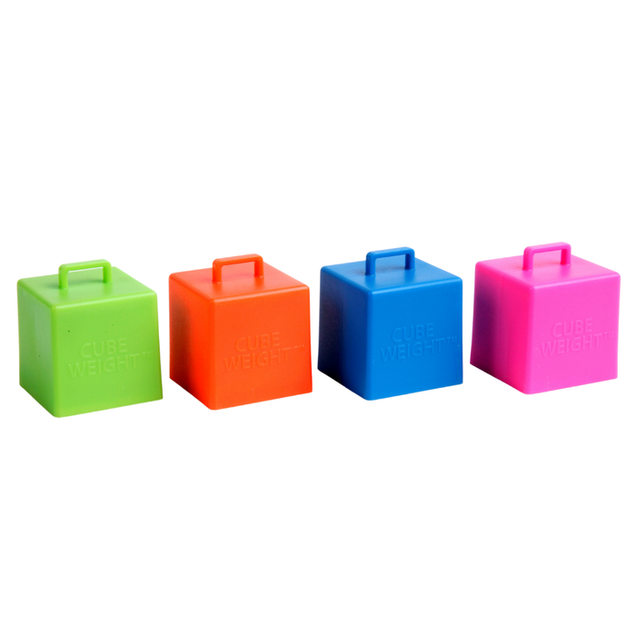 Bulk 65 gram Cube Weight™ Balloon Weights | Neon Asst. | 10 pc x 20 bags (200 pcs)