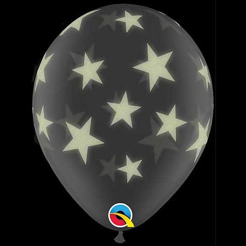 11" Glow In The Dark Stars On Diamond Clear Printed Latex Balloons by Qualatex