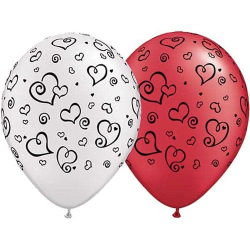 11" Swirl Hearts Printed Latex Balloons by Qualatex