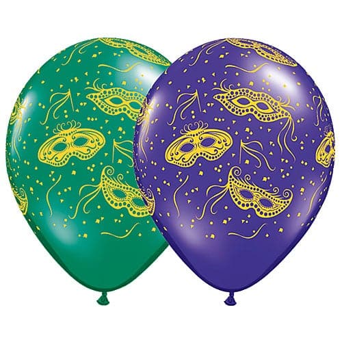11" Mardi Gras Masks Printed Latex Balloons by Qualatex